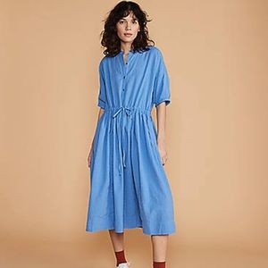 Lou & Grey Blue Gauze Tie Waist Midi Dress Size XS